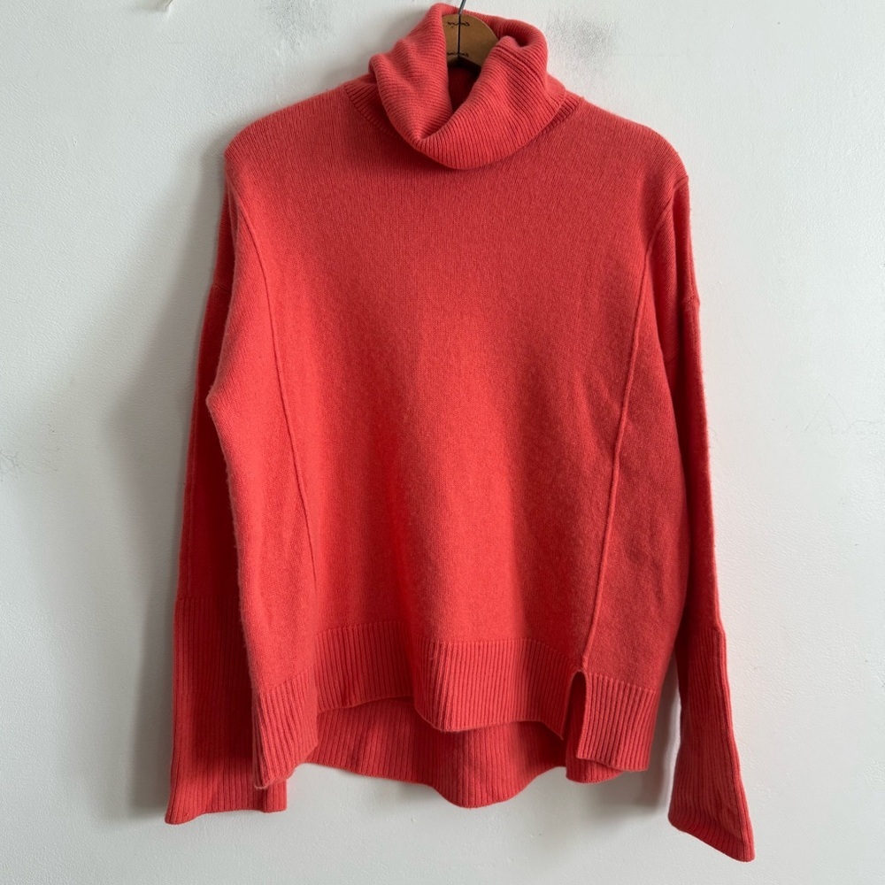 REISS Selina Wool Cashmere Blend Turtleneck Sweater Coral Pink S
